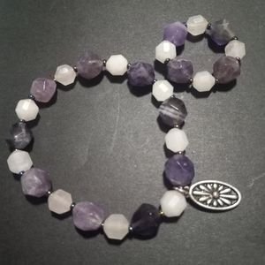 Amethyst & Rose Quarts Beaded Bracelet &Ring Set